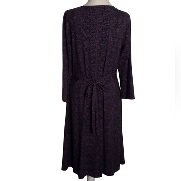 Talbot's Purple Black Geometric Jersey Knit Tie Waist Midi Dress Size Large - Picture 5 of 8